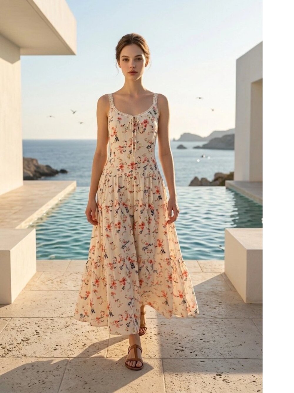 CAROLINE CONSTAS Floral Linen Blend Maxi Dress NWT S